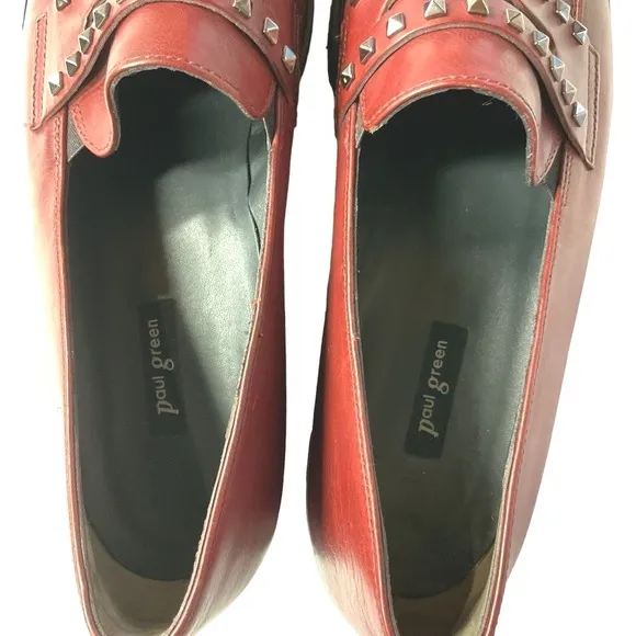 Paul Green Sofia Rock Stud Penny Loafers Lug Sole Slip-On Flats Red Size 9