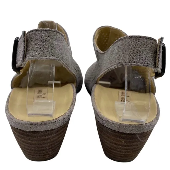 Paul Green Womens Shoes Lois Sandals Sz 8 Taupe Leather Peep Toe Heeled Buckle