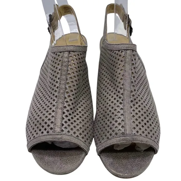 Paul Green Womens Shoes Lois Sandals Sz 8 Taupe Leather Peep Toe Heeled Buckle