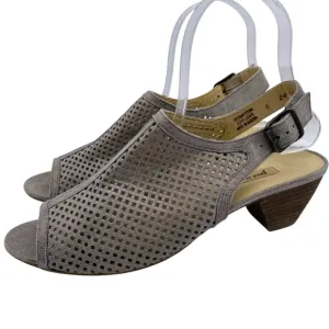 Paul Green Womens Shoes Lois Sandals Sz 8 Taupe Leather Peep Toe Heeled Buckle