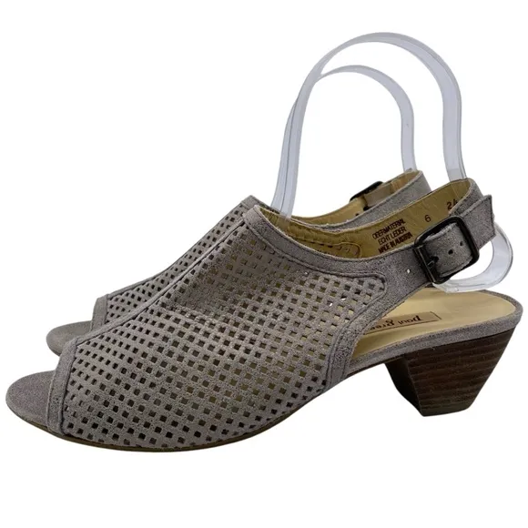 Paul Green Womens Shoes Lois Sandals Sz 8 Taupe Leather Peep Toe Heeled Buckle