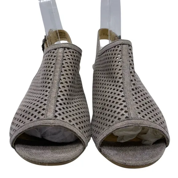 Paul Green Womens Shoes Lois Sandals Sz 8 Taupe Leather Peep Toe Heeled Buckle