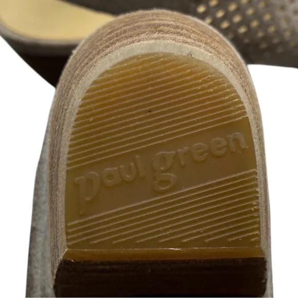 Paul Green Womens Shoes Lois Sandals Sz 8 Taupe Leather Peep Toe Heeled Buckle
