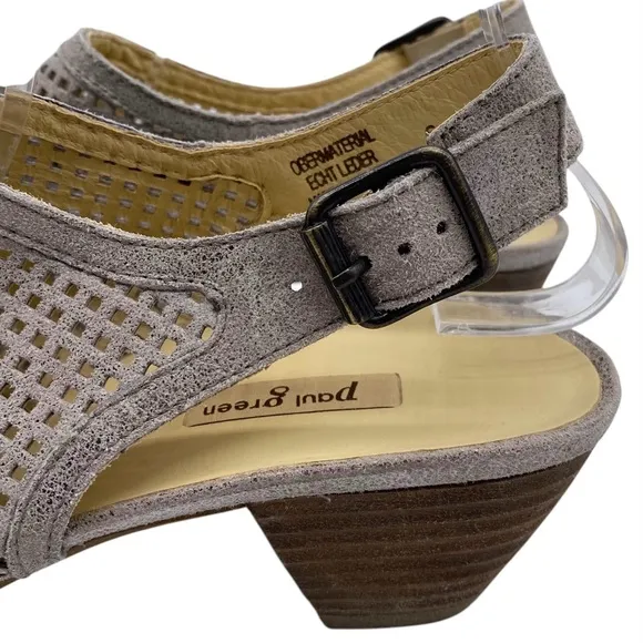 Paul Green Womens Shoes Lois Sandals Sz 8 Taupe Leather Peep Toe Heeled Buckle