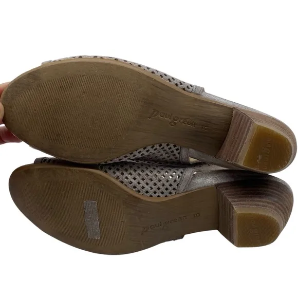 Paul Green Womens Shoes Lois Sandals Sz 8 Taupe Leather Peep Toe Heeled Buckle