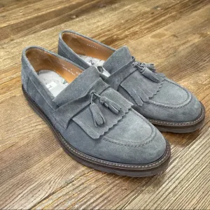 Paul Smith Mens Charcoal Suede Round-Toe Kiltie Loafers Tassel Accents Sz 8