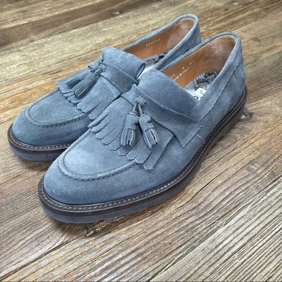 Paul Smith Mens Charcoal Suede Round-Toe Kiltie Loafers Tassel Accents Sz 8