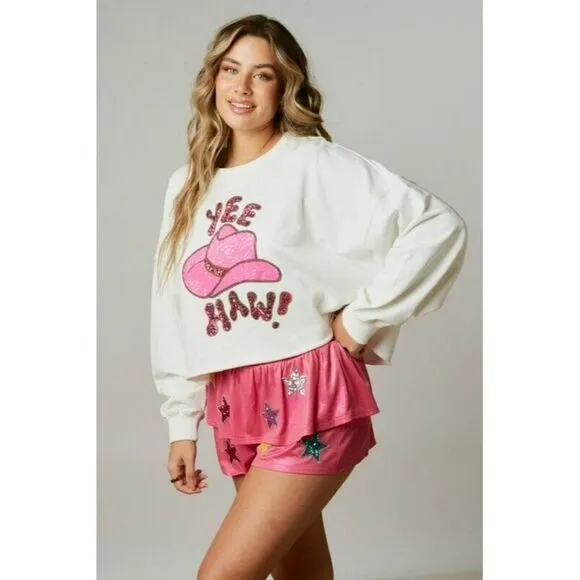 Peach Love All the Stars Are Closer Layered Sequin Star Shorts Pink IFKP54111-01