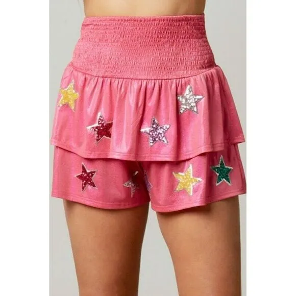 Peach Love All the Stars Are Closer Layered Sequin Star Shorts Pink IFKP54111-01