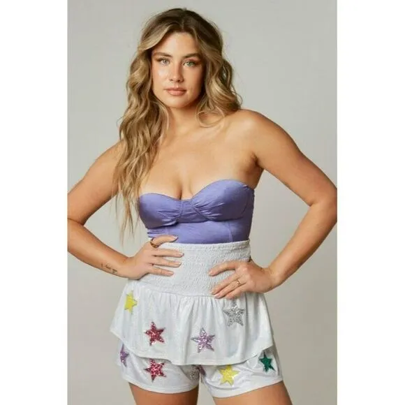 Peach Love All the Stars R Closer Layered Sequin Star Shorts Silver IKP54111-01