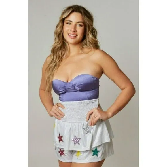 Peach Love All the Stars R Closer Layered Sequin Star Shorts Silver IKP54111-01