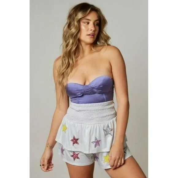 Peach Love All the Stars R Closer Layered Sequin Star Shorts Silver IKP54111-01