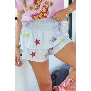 Peach Love All the Stars R Closer Layered Sequin Star Shorts Silver IKP54111-01