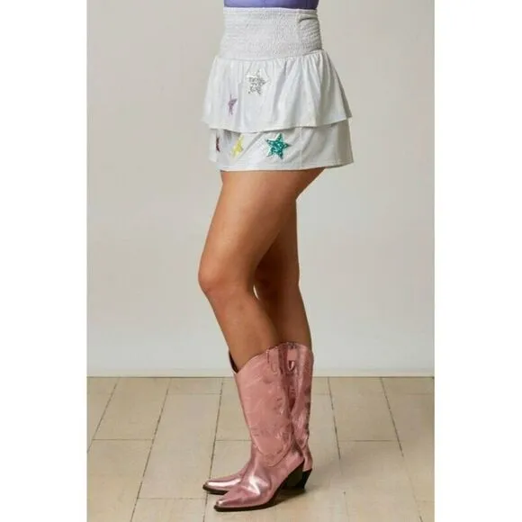 Peach Love All the Stars R Closer Layered Sequin Star Shorts Silver IKP54111-01