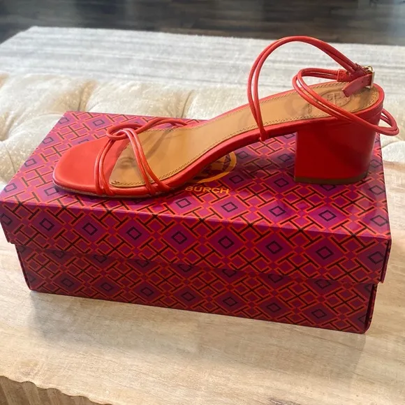Peach Tory Burch mini Benton knotted strap sandal color bright samba size 7.5