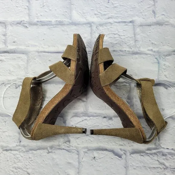 Pedro Garcia Olive Green Suede T-Strap Heeled Sandals