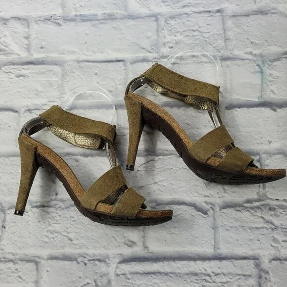 Pedro Garcia Olive Green Suede T-Strap Heeled Sandals