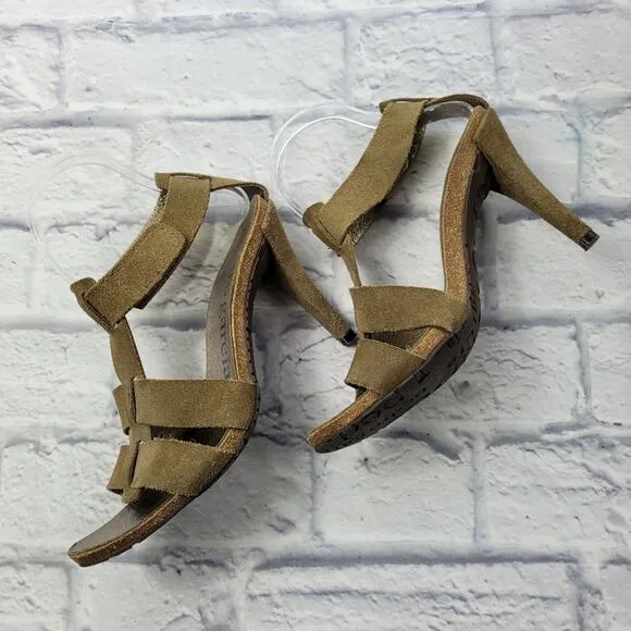 Pedro Garcia Olive Green Suede T-Strap Heeled Sandals
