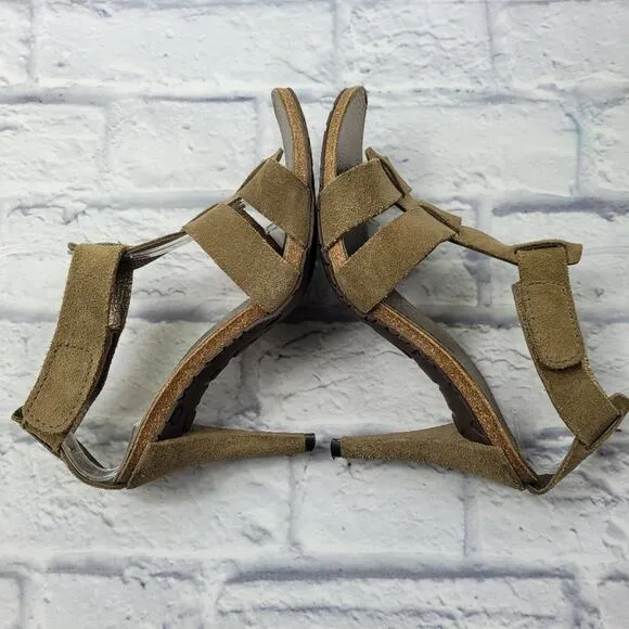 Pedro Garcia Olive Green Suede T-Strap Heeled Sandals