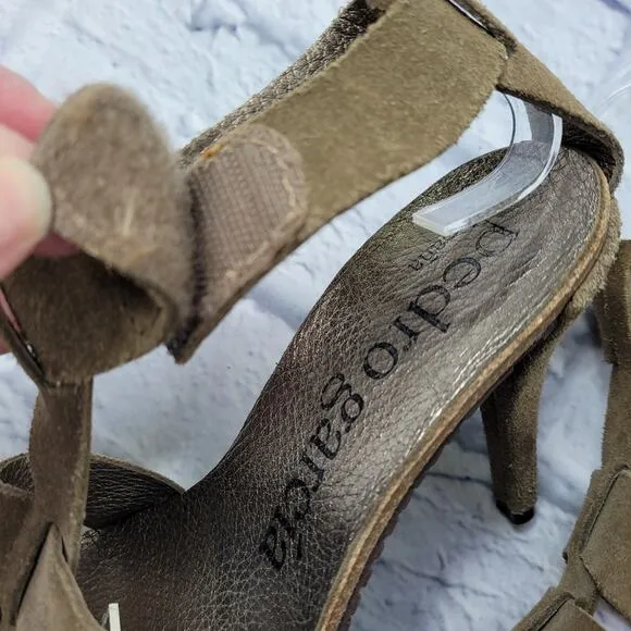 Pedro Garcia Olive Green Suede T-Strap Heeled Sandals