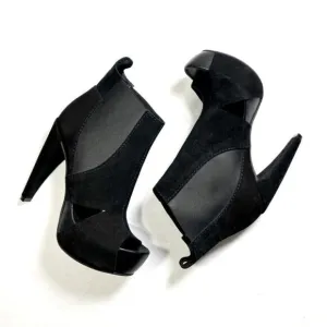 Pedro Garcia Black Open Toe Suede Pull On Stretch Booties