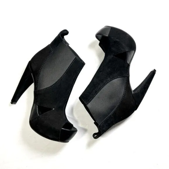 Pedro Garcia Black Open Toe Suede Pull On Stretch Booties