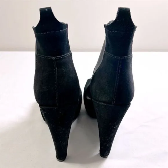 Pedro Garcia Black Open Toe Suede Pull On Stretch Booties