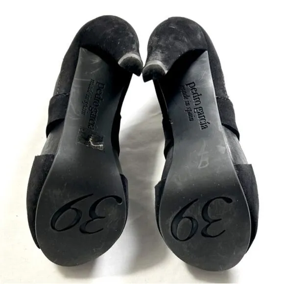 Pedro Garcia Black Open Toe Suede Pull On Stretch Booties