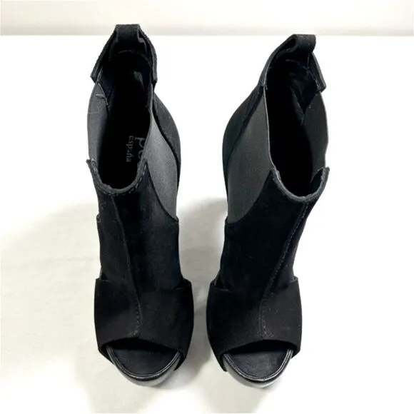 Pedro Garcia Black Open Toe Suede Pull On Stretch Booties