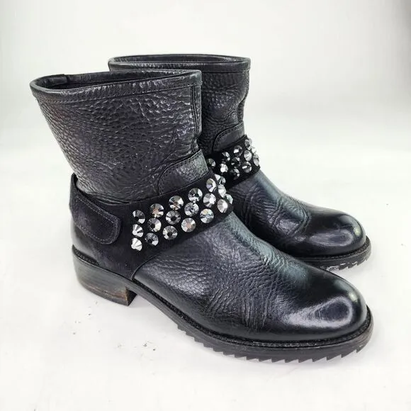 Pedro Garcia Kian Women's Pull-On Boots US 9 /39.5 Black Cervo Studded Leather