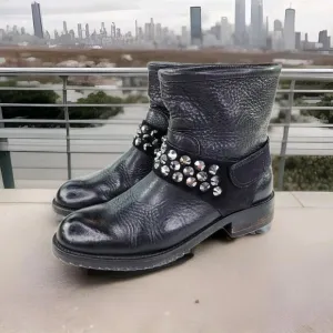 Pedro Garcia Kian Women's Pull-On Boots US 9 /39.5 Black Cervo Studded Leather