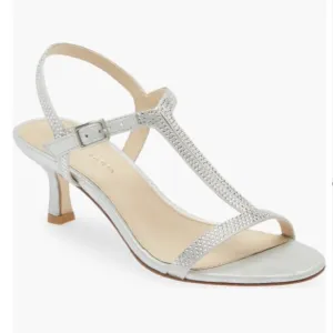 Pelle Moda NEW! Sz 9 Iya T-Strap Silver Strappy Granny Heel Sandals