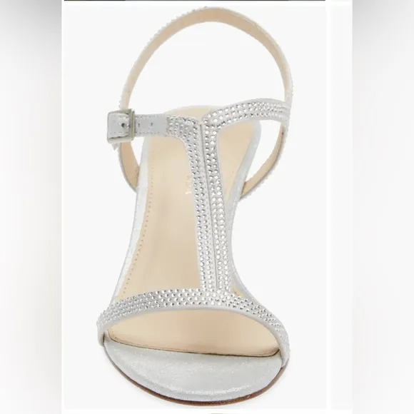 Pelle Moda NEW! Sz 9 Iya T-Strap Silver Strappy Granny Heel Sandals