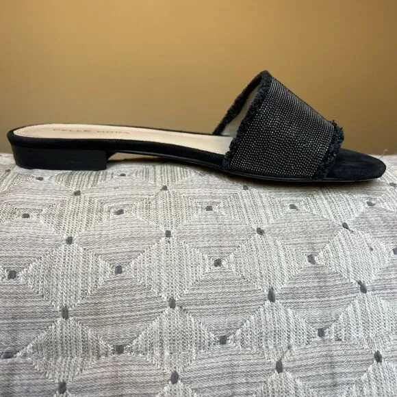Pelle Moda Raquel Bead-like Mesh Black  Suede Slide Sandal Shoe Women’s 7 M
