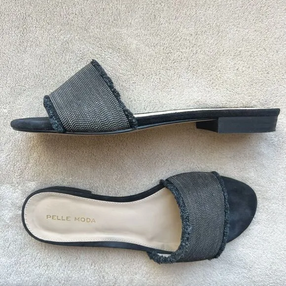 Pelle Moda Raquel Bead-like Mesh Black  Suede Slide Sandal Shoe Women’s 7 M