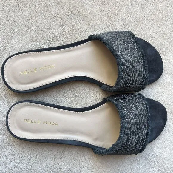 Pelle Moda Raquel Bead-like Mesh Black  Suede Slide Sandal Shoe Women’s 7 M