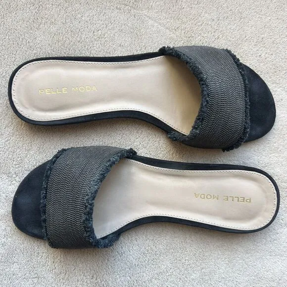 Pelle Moda Raquel Bead-like Mesh Black  Suede Slide Sandal Shoe Women’s 7 M