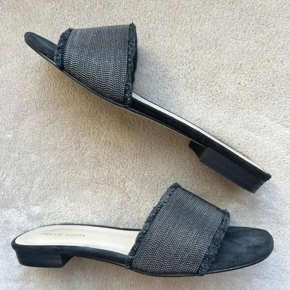 Pelle Moda Raquel Bead-like Mesh Black  Suede Slide Sandal Shoe Women’s 7 M