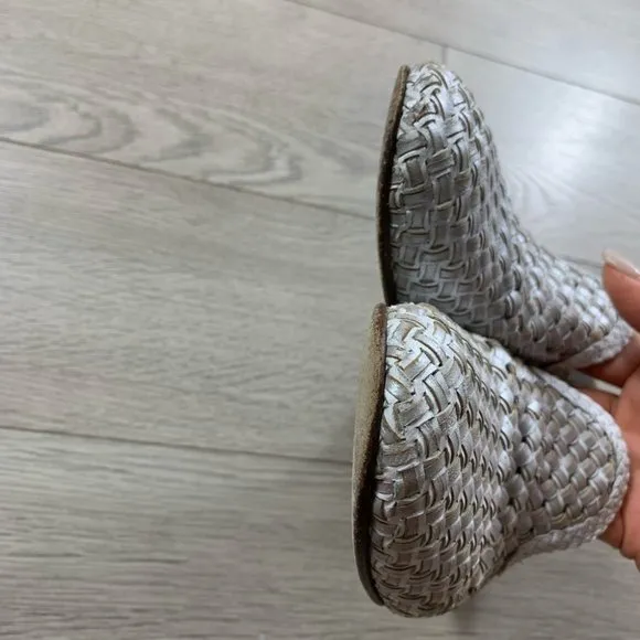 Pertini White Silver Leather Woven Loafer Flats