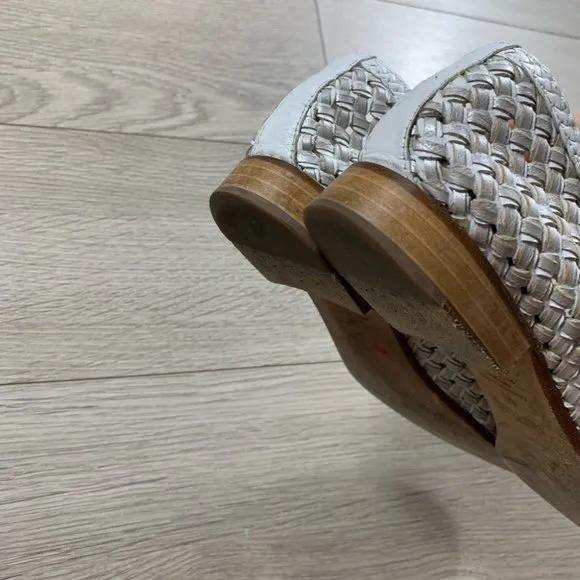 Pertini White Silver Leather Woven Loafer Flats