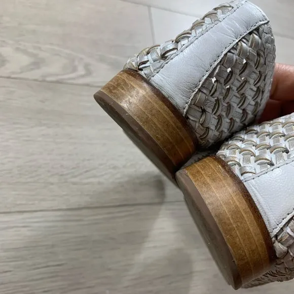 Pertini White Silver Leather Woven Loafer Flats