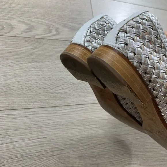 Pertini White Silver Leather Woven Loafer Flats