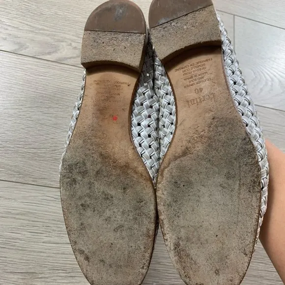 Pertini White Silver Leather Woven Loafer Flats
