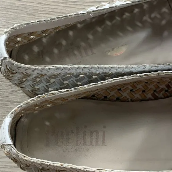 Pertini White Silver Leather Woven Loafer Flats