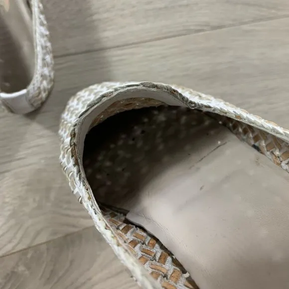 Pertini White Silver Leather Woven Loafer Flats