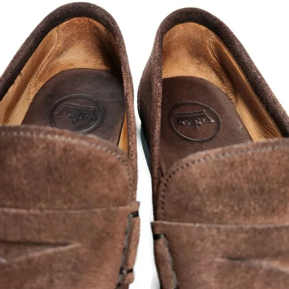 Peter Millar Handstitched Dark Brown Suede Round Moc-Toe Penny Loafers