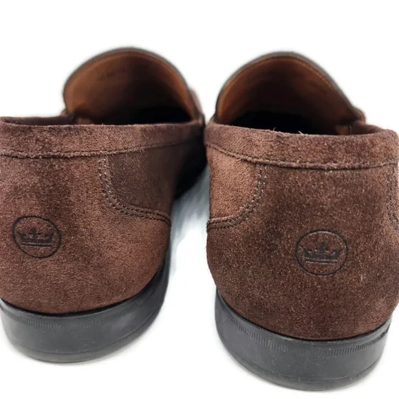 Peter Millar Handstitched Dark Brown Suede Round Moc-Toe Penny Loafers