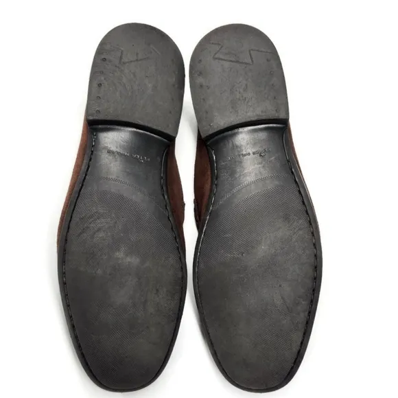 Peter Millar Handstitched Dark Brown Suede Round Moc-Toe Penny Loafers