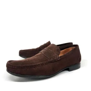 Peter Millar Handstitched Dark Brown Suede Round Moc-Toe Penny Loafers