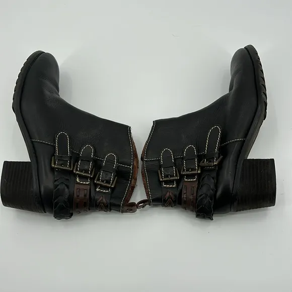 Pikolinos Black &amp; Brown Leather Ankle Boots Buckle Detail‎ Womens EU Size 39